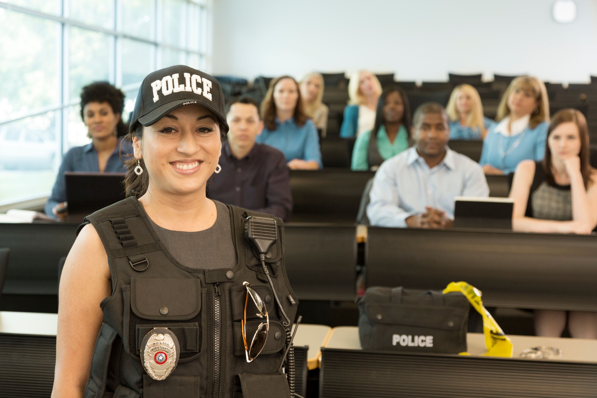 Law:  Policewoman speaks to police cadets.
